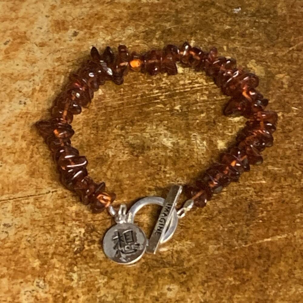 Sterling Silver and Amber Bracelet with Imagine on Toggle & Inspirational Charm